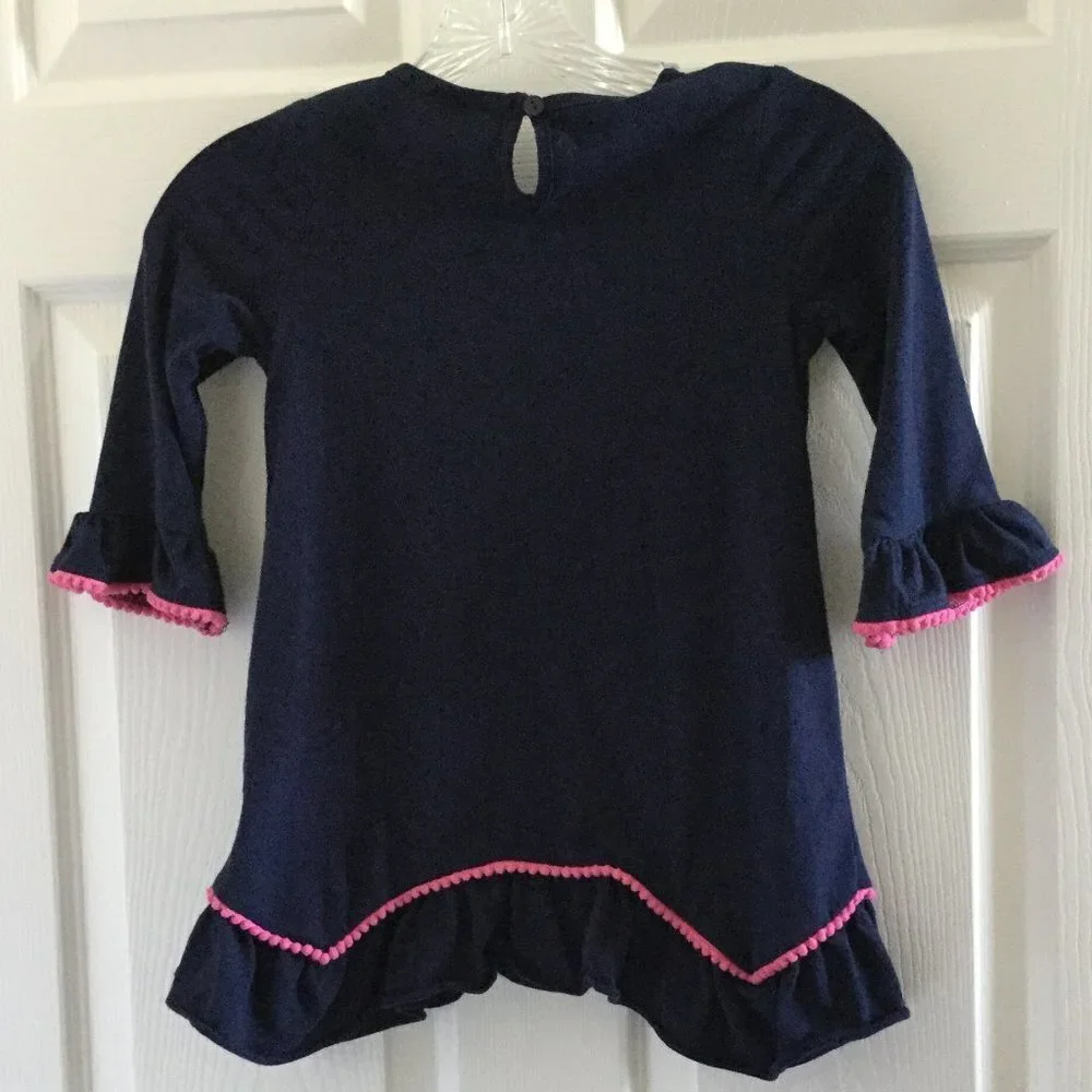 Emily Rose Navy & Pink Ruffle Trim Owl Love Top - Picture 7 of 10